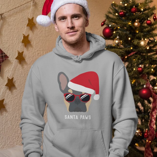 Santa Paws Christmas Blue Tan French Bulldog Hoodie (Von Creator hochgeladen)