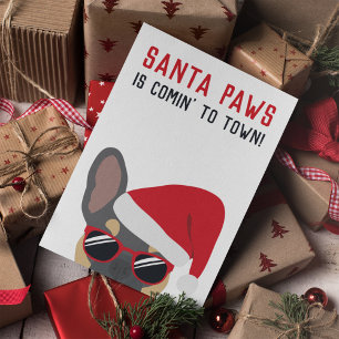 Santa Paws Christmas Blue Tan French Bulldog Karte