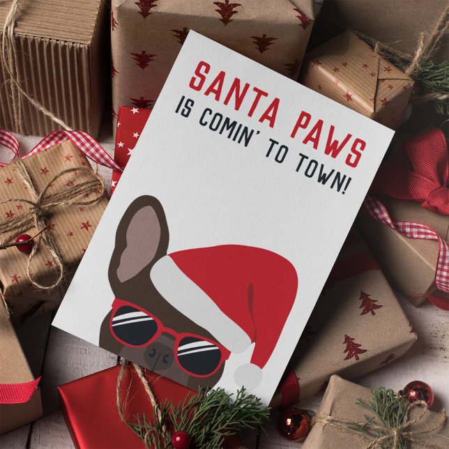 Santa Paws Christmas Brown French Bulldog Karte (Von Creator hochgeladen)