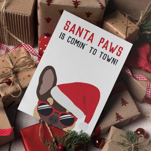 Santa Paws Christmas Brown Tan French Bulldog Karte