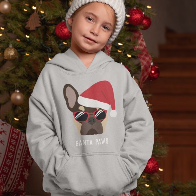 Santa Paws Christmas Brown und Tan French Bulldog Hoodie (Von Creator hochgeladen)