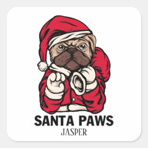Santa Paws Christmas English Bulldog Geschenk Idee Quadratischer Aufkleber