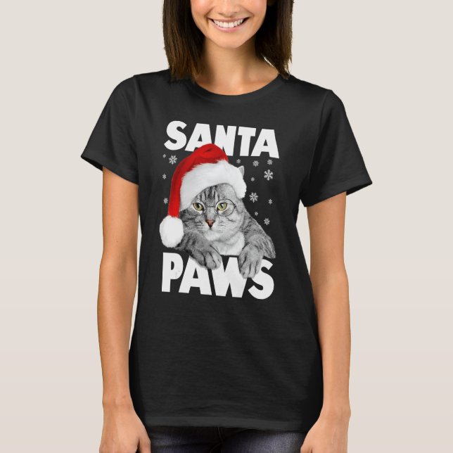 Santa Paws Christmas Kitty Cat Funny T-Shirt (Vorderseite)