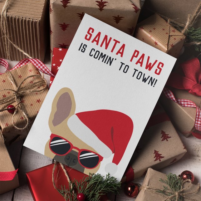 Santa Paws Christmas Light Fawn French Bulldog Karte (Von Creator hochgeladen)