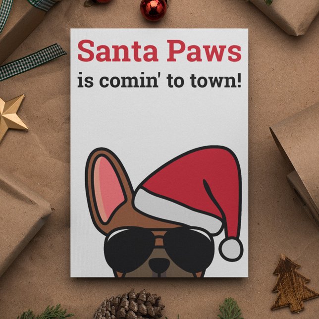 Santa Paws Christmas Red Fawn French Bulldog Card Karte (Von Creator hochgeladen)