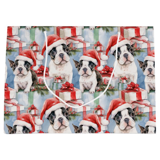 Santa Paws Christmas Wrap Frenchie Edition Große Geschenktüte (Vorderseite)