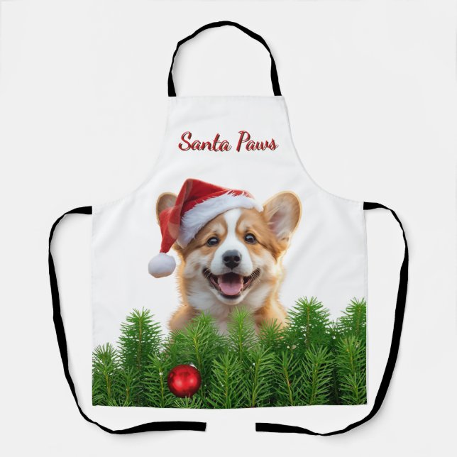 Santa Paws Corgi Holiday Chef Design Schürze (Vorderseite)