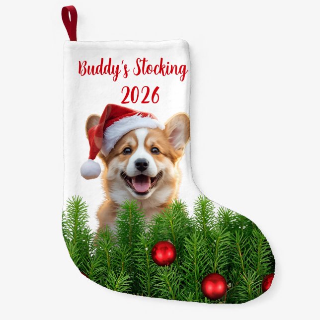 Santa Paws Corgi Holiday Stocking Kleiner Weihnachtsstrumpf (Vorderseite)