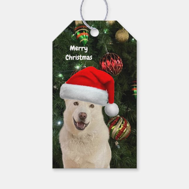 Santa Paws - Crystal the Husky Dog Personalisiert Geschenkanhänger (Vorderseite)