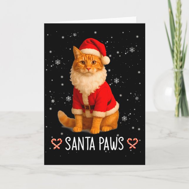 Santa Paws Funny Orange Tabby Cat Christmas Holida Karte (Vorderseite)