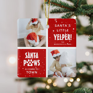 Santa Paws, glückliche Ferien 4 Foto Hund Weihnach Keramikornament