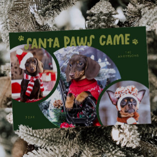 Santa Paws Green Dog Foto Ferienkarte Feiertagskarte