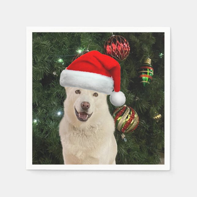 Santa Paws - Husky Dog Christmas Napkins Serviette (Vorderseite)