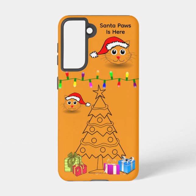 Santa Paws Is Here Cat Galaxy Case – Orange Samsung Galaxy Hülle (Rückseite)