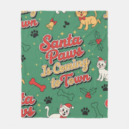 Santa Paws kommt in die Stadt Retro Hund Katze Wei Fleecedecke