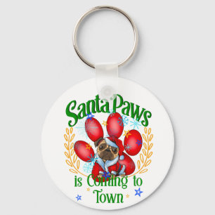 Santa Paws kommt in die Stadt, Weihnachten Mops in Schlüsselanhänger