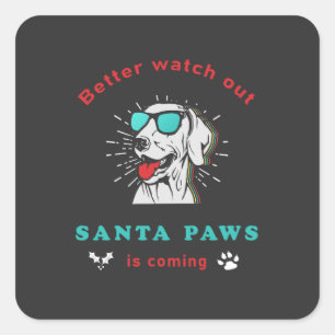 Santa Paws kommt Weihnachten im Vintage Quadratischer Aufkleber