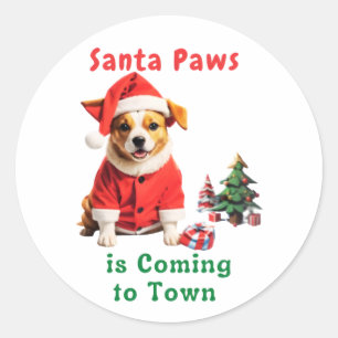Santa Paws kommt zu einem festlichen Haustier Runder Aufkleber
