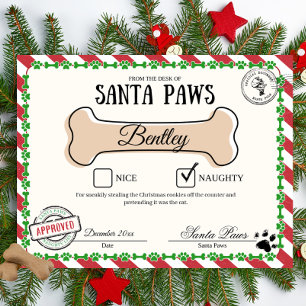 Santa Paw's Naughty List Zertifikat für Hunde Poster