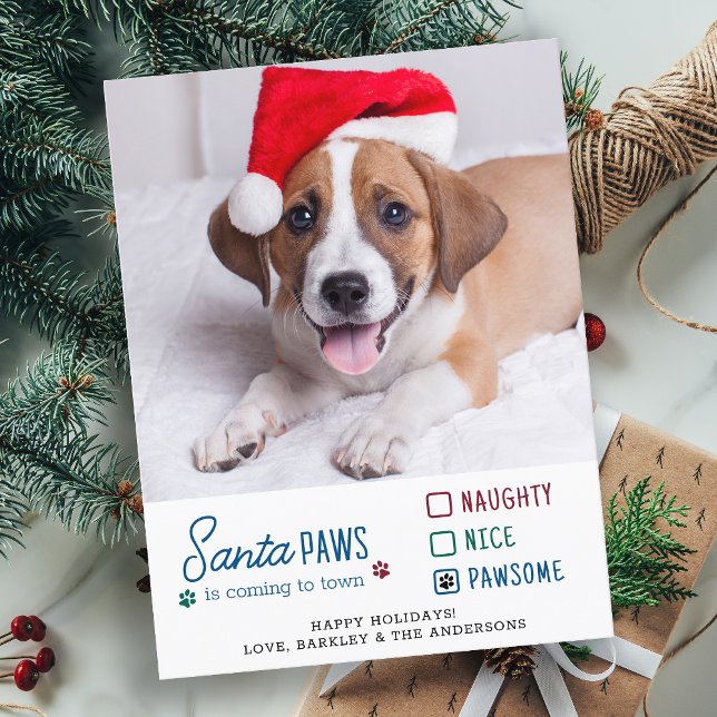 Santa Paws Naughty Nice Dog Foto Holiday Postkarte (Von Creator hochgeladen)
