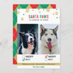 Santa Paws Naughty oder Nice Two Dog Foto Card Feiertagskarte<br><div class="desc">Niedliche "Santa Paws kommt in die Stadt" zwei Hunde Weihnachtsfotokarte mit unschönen oder schönen Markierungen.</div>