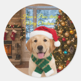 Santa Paws Niedlich Golden Retriever Weihnachtsfei Runder Aufkleber