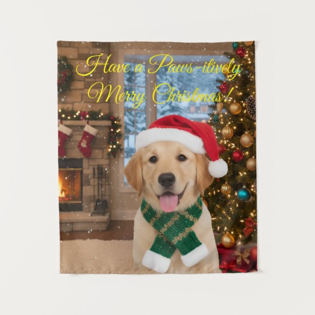 Santa Paws Retriever Weihnachtsbände Kunst Wandteppich (Vorderseite)