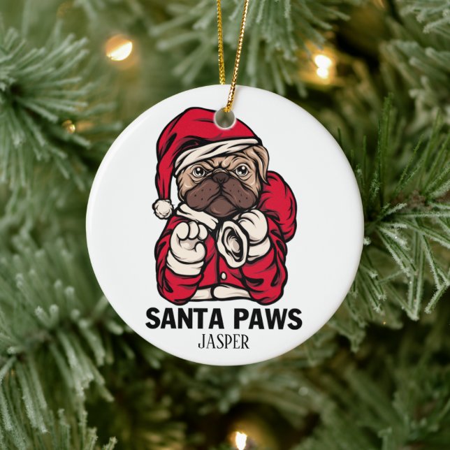 Santa Paws Weihnachten Englisch Bulldog Geschenk I Keramik Ornament (Baum)
