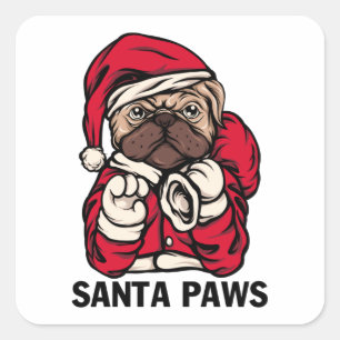 Santa Paws Weihnachten Englisch Bulldog Geschenk I Quadratischer Aufkleber