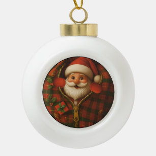 Santa Peekaboo Cozy Weihnachtsbaumanhänger Keramik Kugel-Ornament