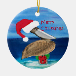 Santa Pelikan Weihnachtsbaumschmuck Keramikornament