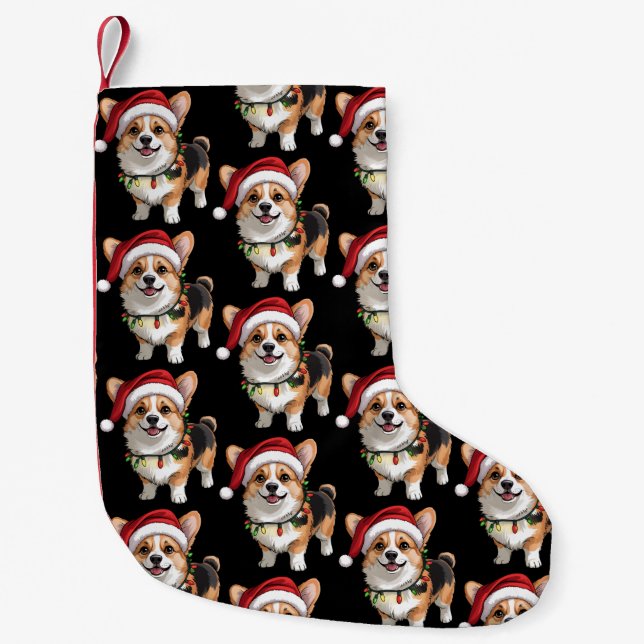 Santa Pembroke Welsh Corgi Weihnachtsbaumlichter  Kleiner Weihnachtsstrumpf (Vorderseite)