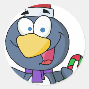 Santa Penguin mit Candy Cane Runder Aufkleber