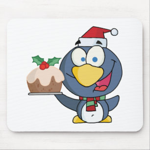Santa Penguin mit Weihnachtskuchen Mousepad