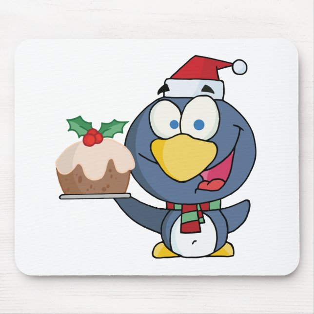 Santa Penguin mit Weihnachtskuchen Mousepad (Vorne)