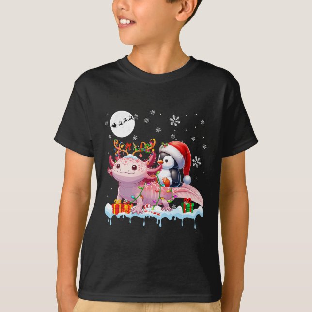 Santa Penguin Riding Axolotl Rentier Christmas Se T-Shirt (Vorderseite)