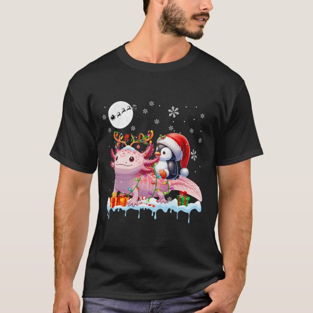Santa Penguin Riding Axolotl Rentier Christmas Se T-Shirt (Vorderseite)