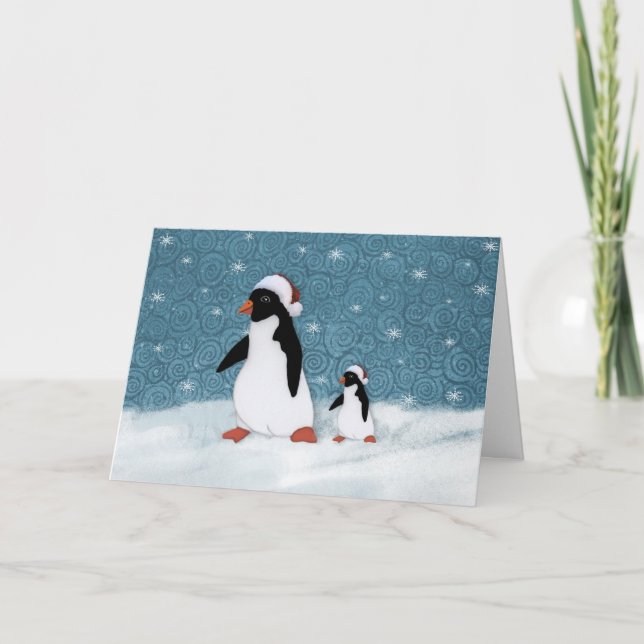 Santa Penguins Card Feiertagskarte (Vorderseite)