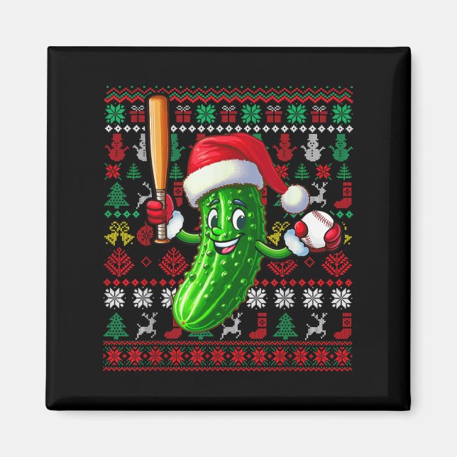 Santa Pickle Playing Baseball Xmas Player Vegan Sw Magnet (Vorne)
