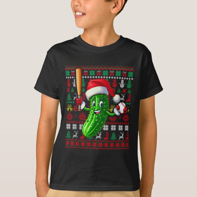 Santa Pickle Playing Baseball Xmas Player Vegan Sw T-Shirt (Vorderseite)
