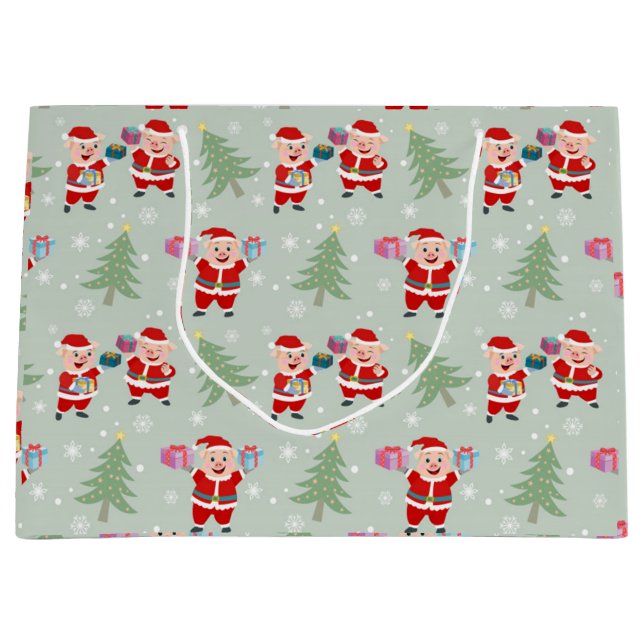 Santa Pig Gifts Muster Große Geschenktüte (Vorderseite)