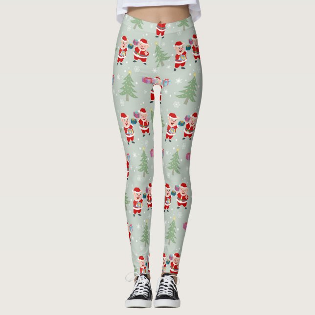 Santa Pig Gifts Muster Leggings (Vorderseite)