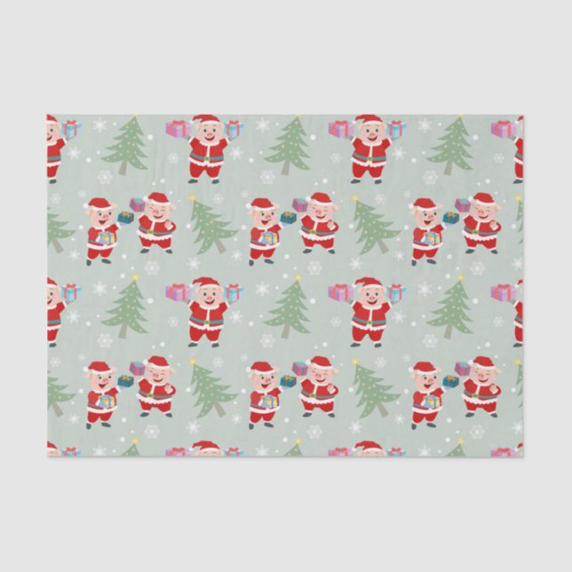 Santa Pig Gifts Muster Seidenpapier (Vorderseite)