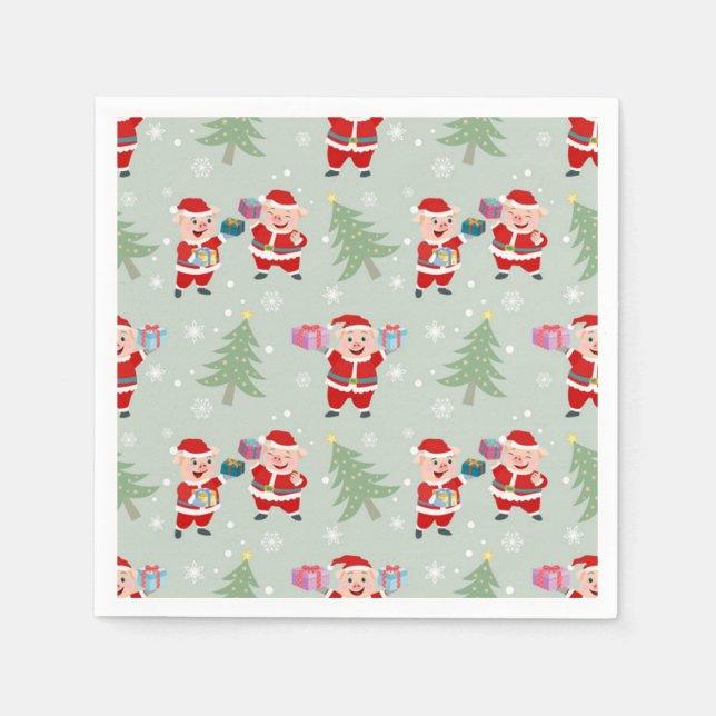 Santa Pig Gifts Muster Serviette (Vorderseite)