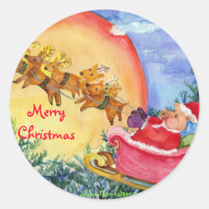 Santa Pig liefert Joy-Weihnachtsaufkleber Runder Aufkleber