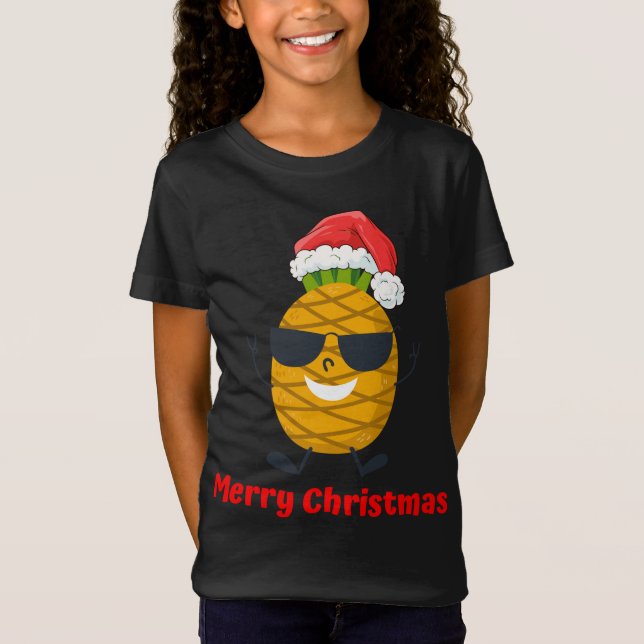 Santa Pineaple Frohe Weihnachtsbaum Pajama Vacati T-Shirt (Vorderseite)