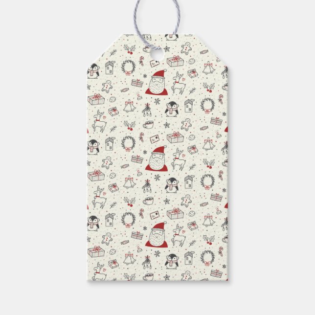 Santa, Pinguine und Rudolph Geschenkanhänger (Vorderseite)