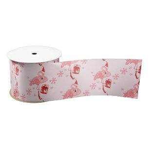 Santa Pink Flamingo Muster Weihnachtsfeiertag Satinband
