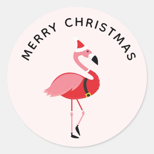 Santa Pink Flamingo Weihnachten Runder Aufkleber (Vorderseite)