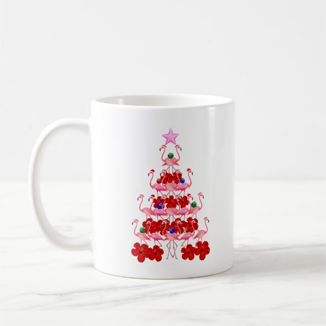 Santa Pink Flamingo Weihnachtsbaum Kaffeetasse (Links)